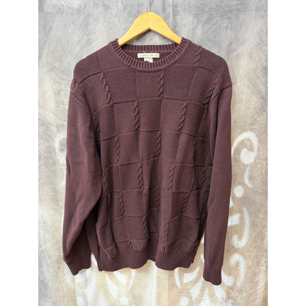 Geoffrey Beene Mens XXL Burgundy Cable Knit Grid Textured Cotton Sweater